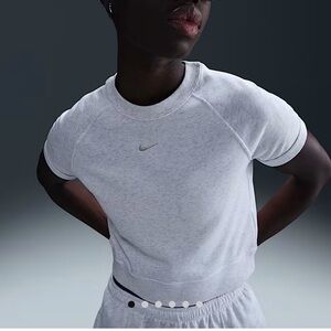 Nike Sportswear Chill Terry Short-Sleeved Heather Gray Top, Cropped, Size S(2-4)